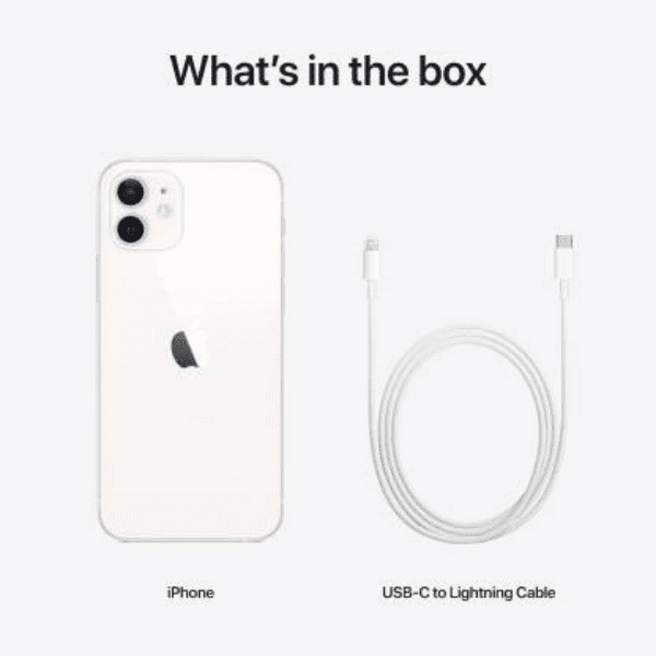White Apple iPhone 12 with USB-C Lightning Cable