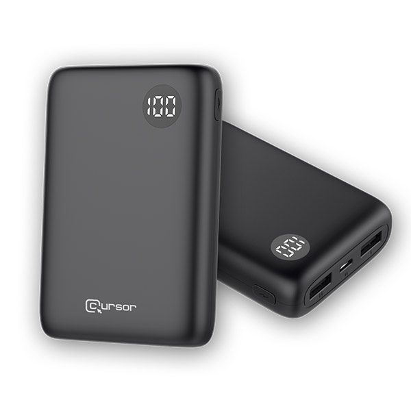 Side & Front view of Black Cursor Power Bank - 20,000 mAh